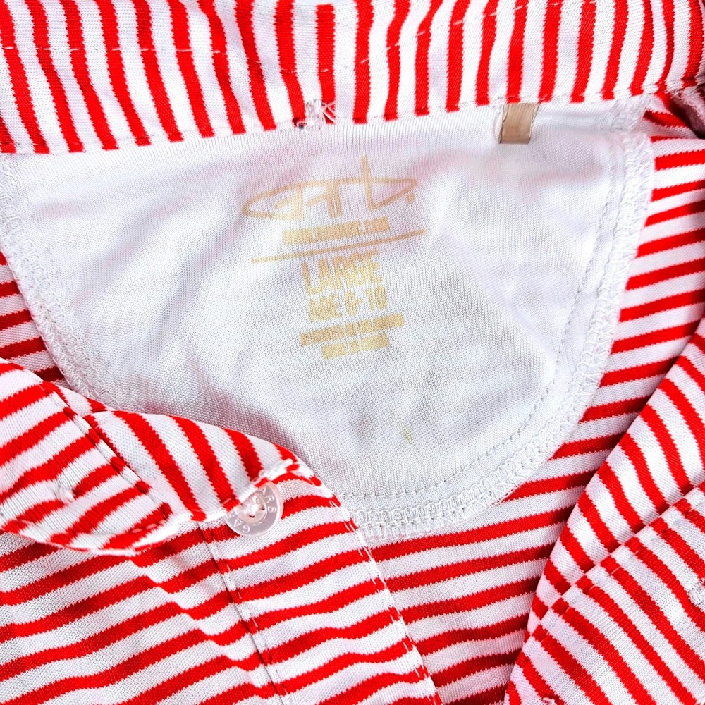 Garb Boys Red White Striped Polo Wicking Shirt Size Large 8-10 Golf Performance - Picture 3 of 9
